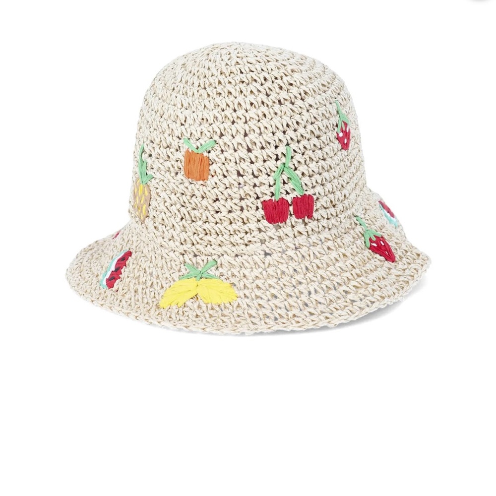 No Boundaries Straw Bucket Hat Multi Fruit Embroidery